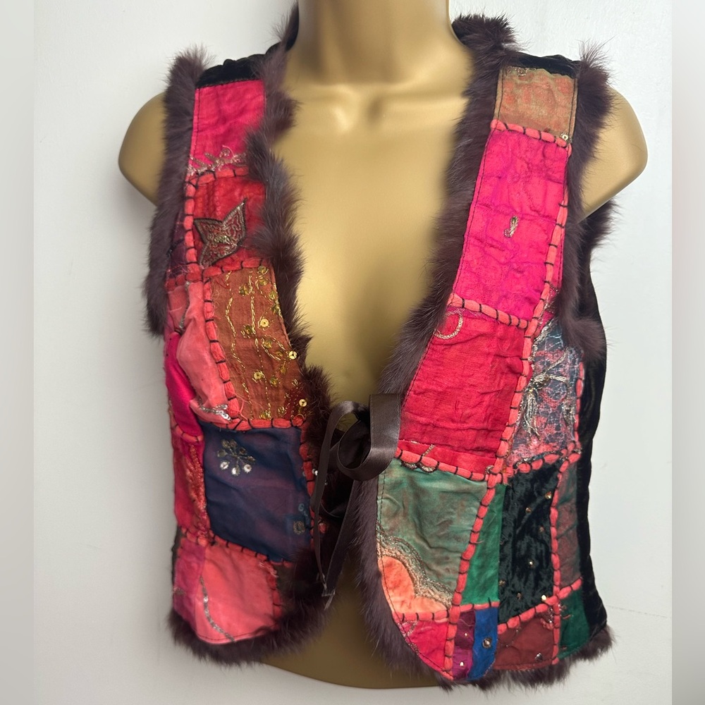 Red Moon Multicolored Patchwork Furtrim Sequin Em… - image 1